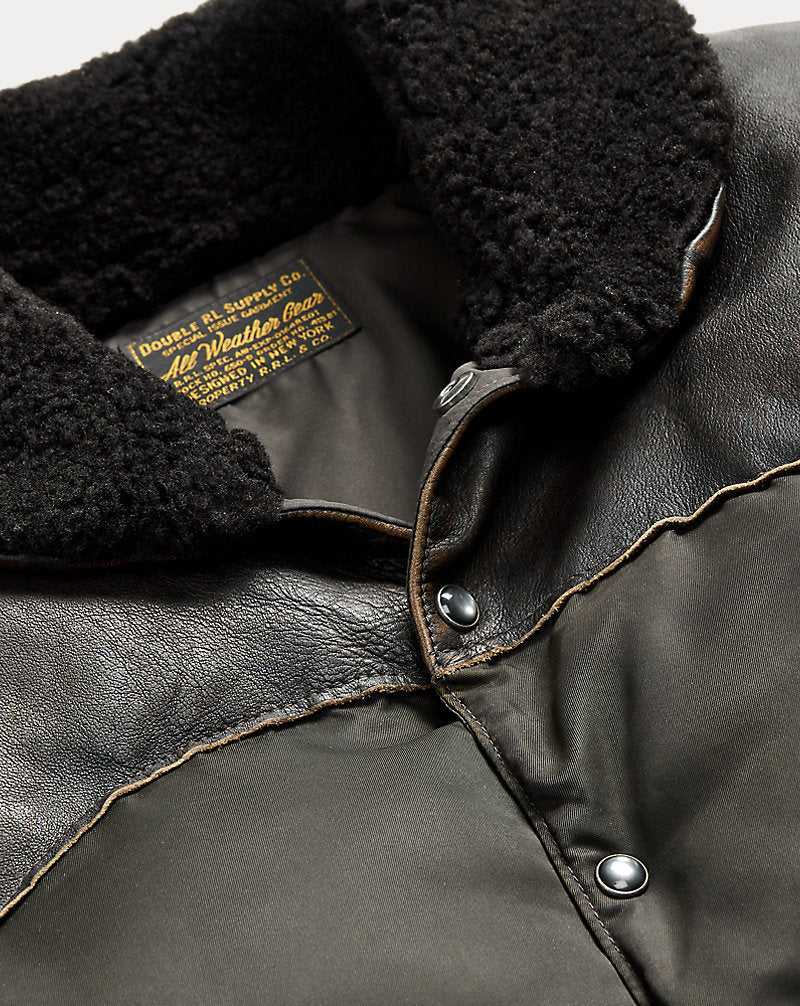 Shearling-Collar Leather-Yoke Jacket Vintage Black
