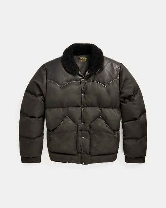 Shearling-Collar Leather-Yoke Jacket Vintage Black