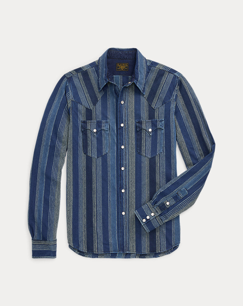 Slim Fit Indigo Striped Western Shirt Indigo/Multi