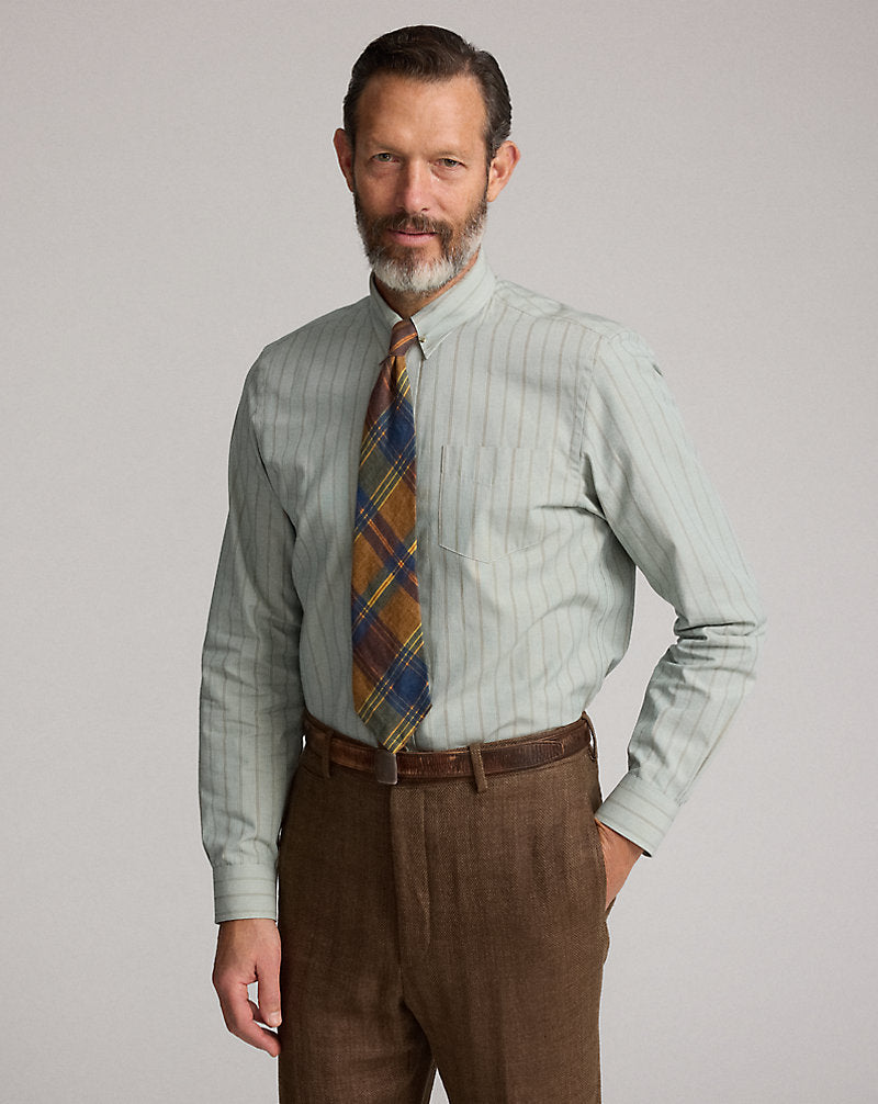 Slim Fit Striped Dobby Shirt Green Multi