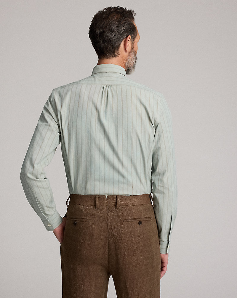Slim Fit Striped Dobby Shirt Green Multi