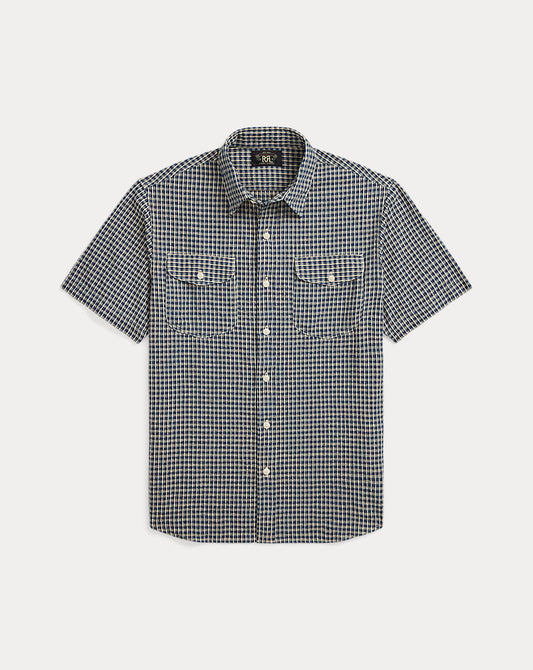 Indigo Checked Seersucker Workshirt Indigo Check