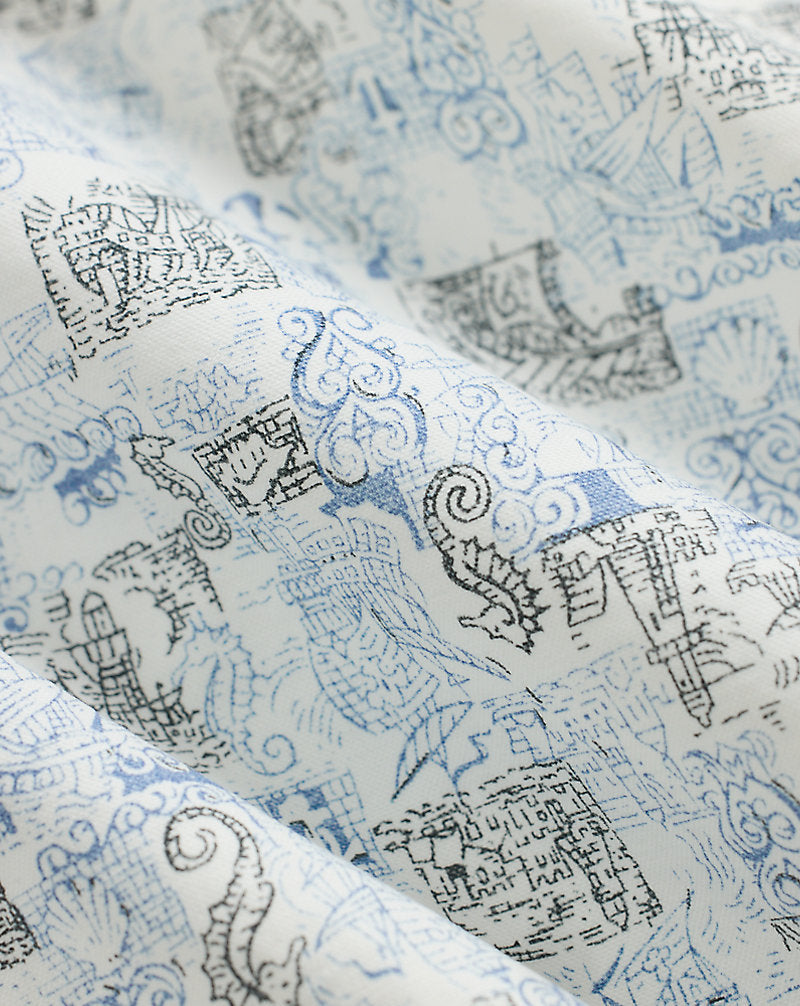 Nautical-Print Oxford Officer's Short Creme Multi