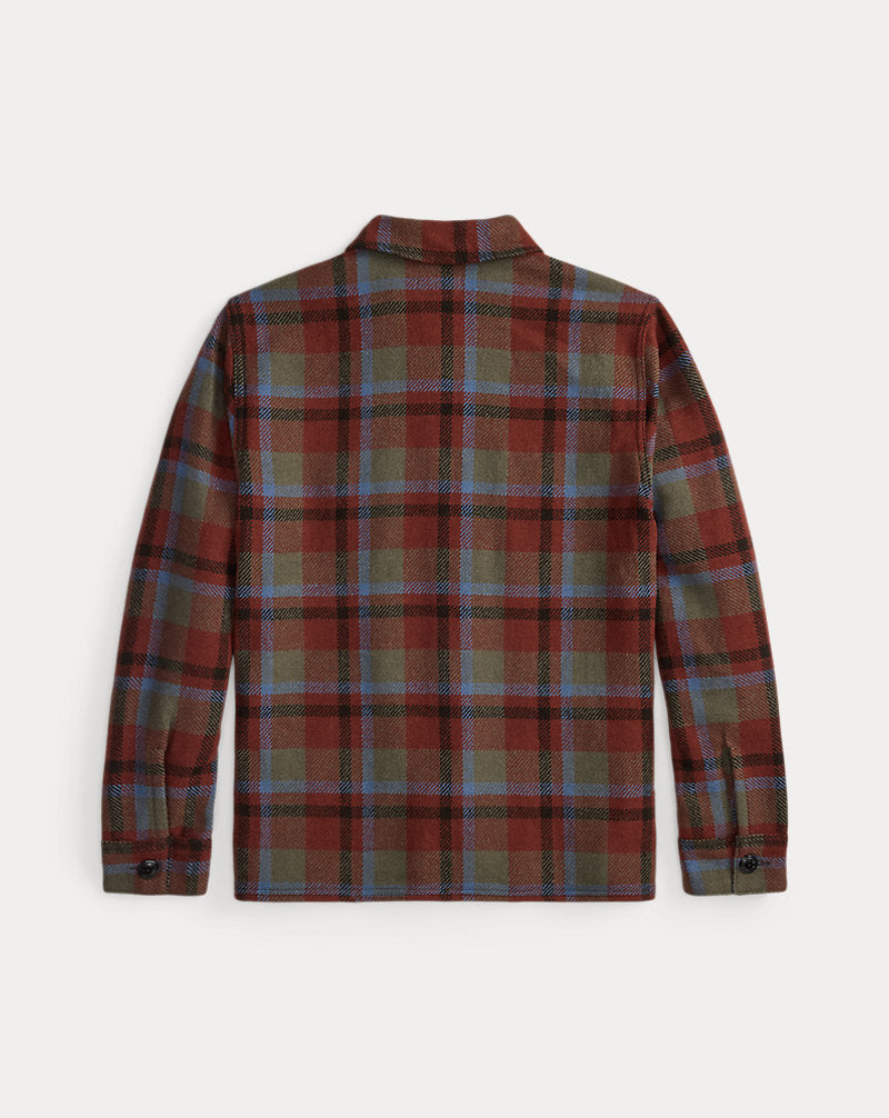 Plaid Wool Twill Shirt Jacket Maroon Plaid