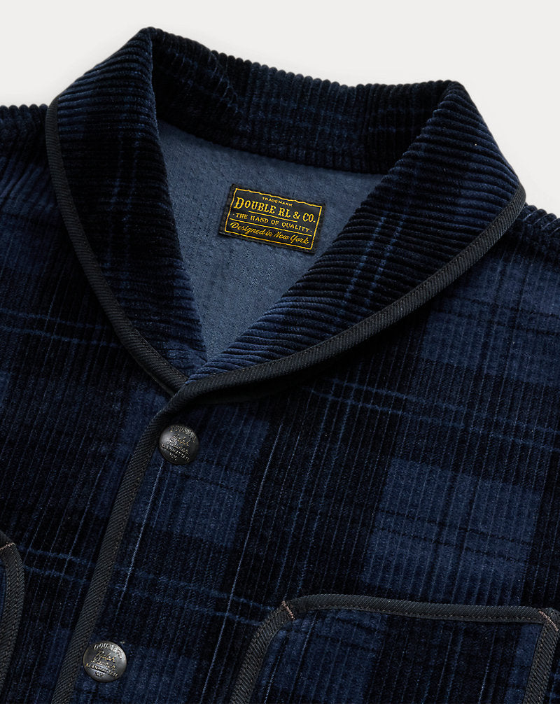 Plaid-Print Corduroy Jacket Indigo Charcoal Plaid