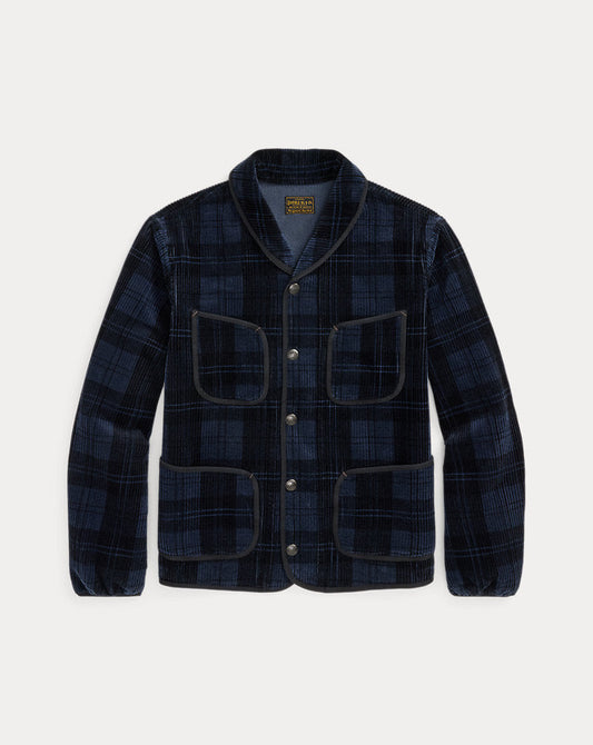 Plaid-Print Corduroy Jacket Indigo Charcoal Plaid