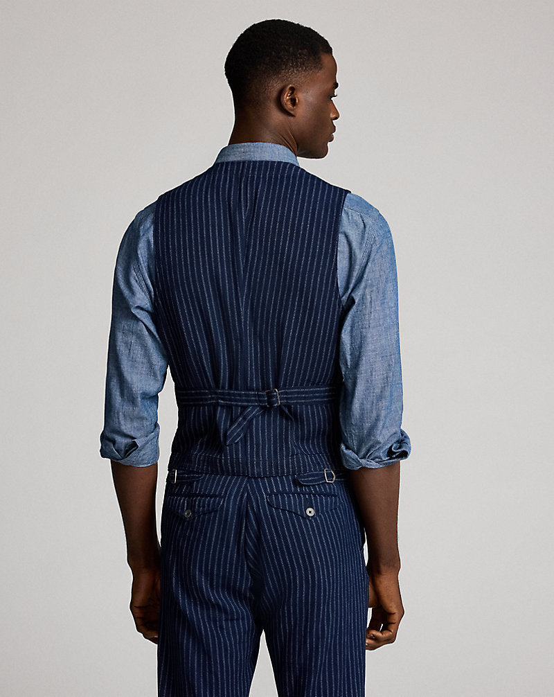 Indigo Twill Waistcoat Indigo/White