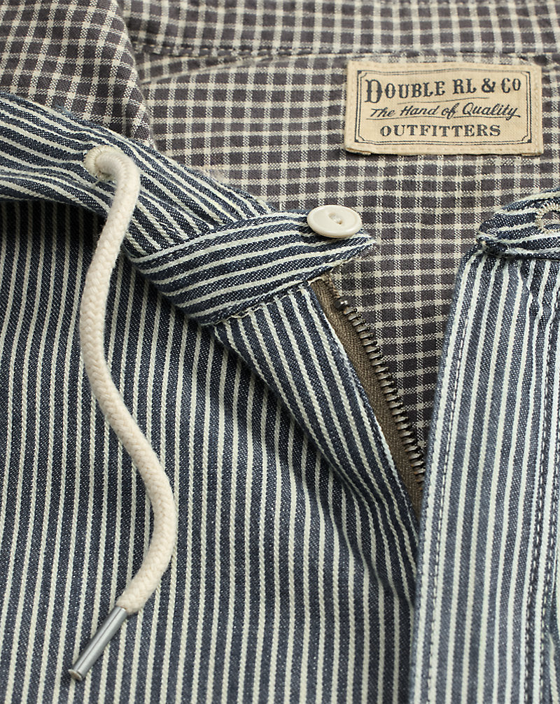 Indigo Striped Twill Hooded Jacket Navy Multi