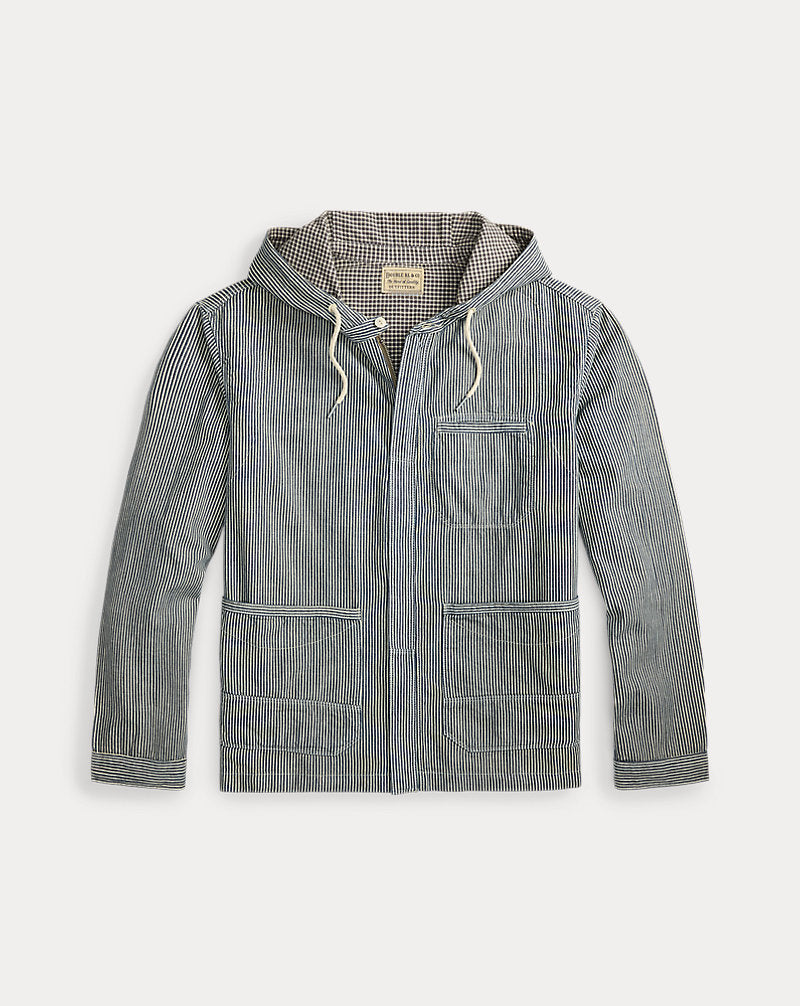 Indigo Striped Twill Hooded Jacket Navy Multi