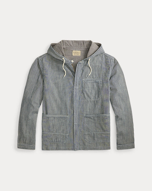 Indigo Striped Twill Hooded Jacket Navy Multi