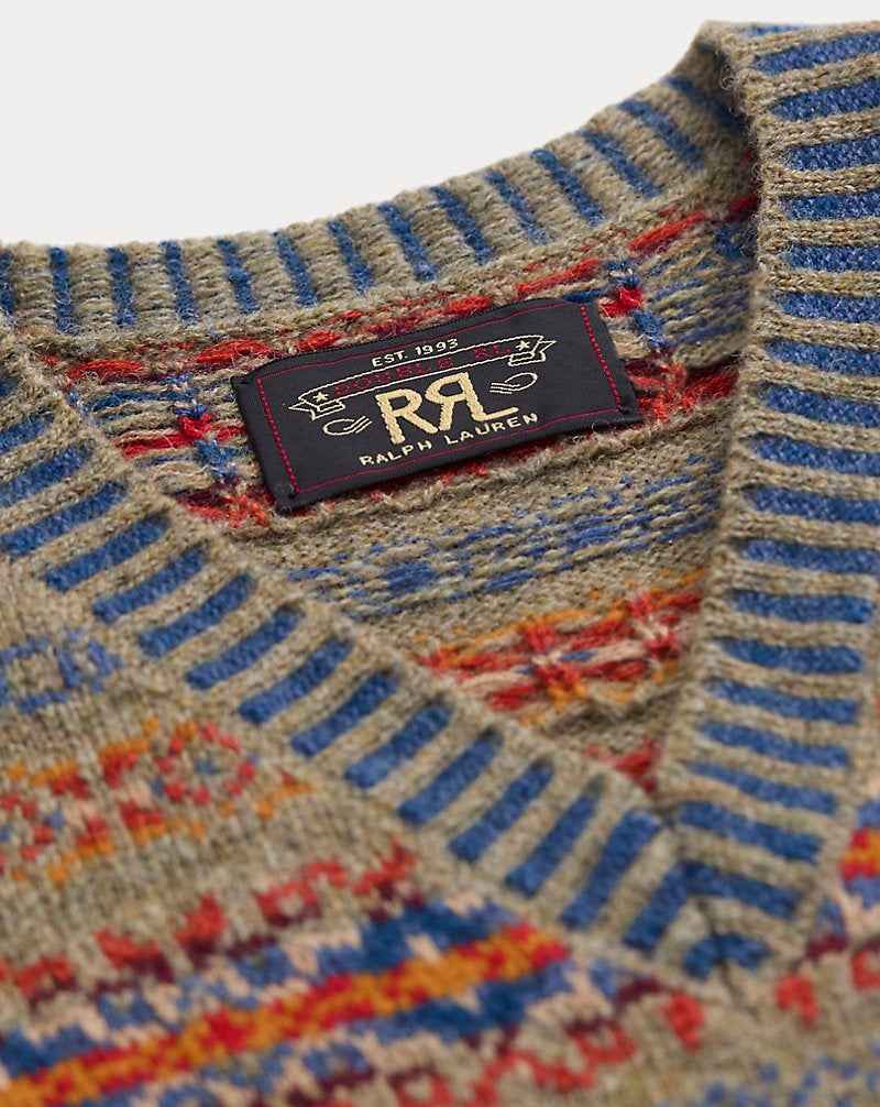 Hand-Embroidered Fair Isle Sweater Orange Multi