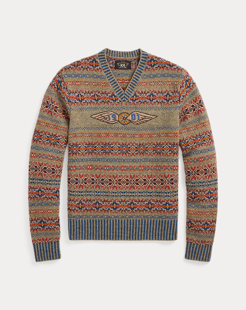 Hand-Embroidered Fair Isle Sweater Orange Multi