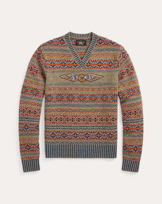 Hand-Embroidered Fair Isle Sweater Orange Multi