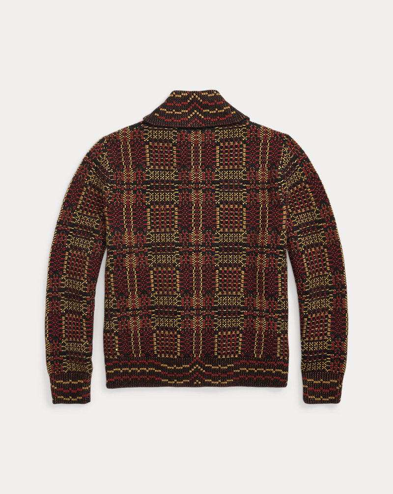 Wool Jacquard Full-Zip Cardigan Red Multi