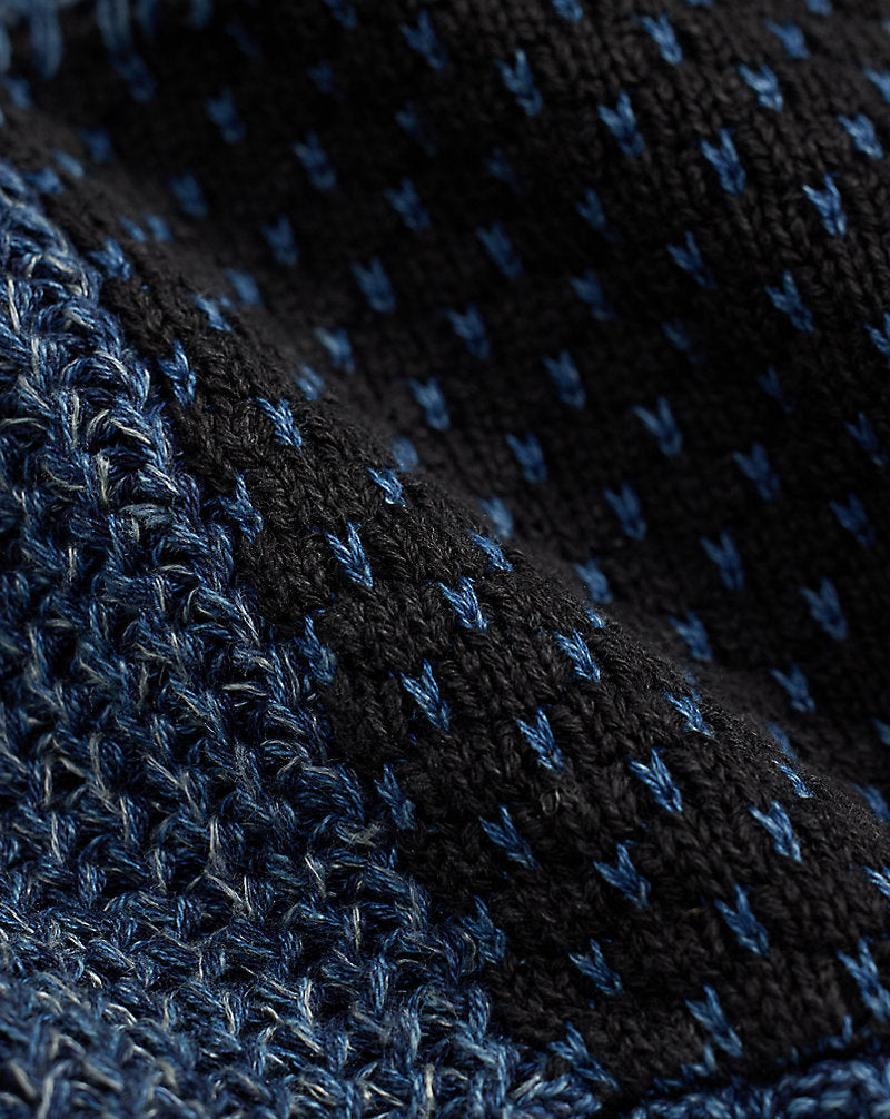 Indigo Patchwork Cotton-Linen Cardigan Indigo/Multi