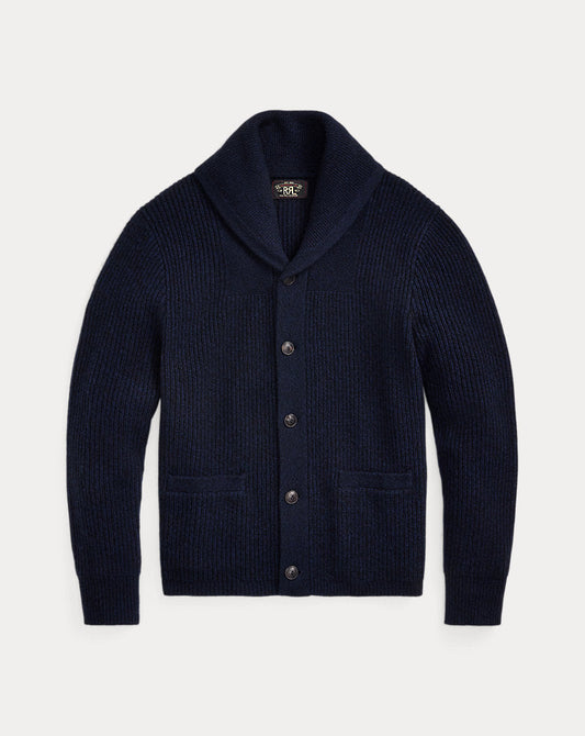 Cashmere Shawl-Collar Cardigan Navy Heather