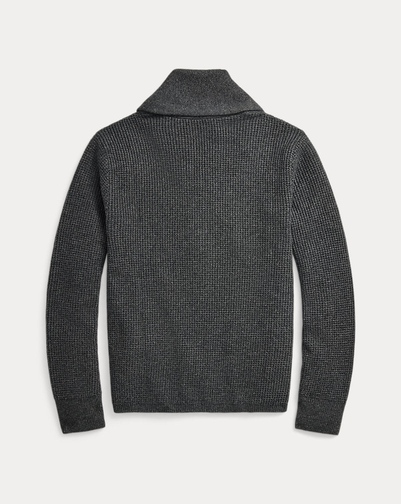 Waffle-Knit Cashmere Shawl Cardigan Dark Grey Heather