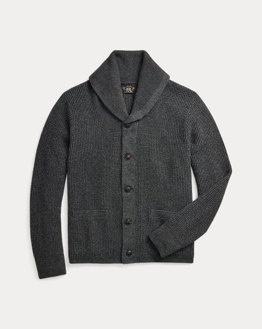 Waffle-Knit Cashmere Shawl Cardigan Dark Grey Heather