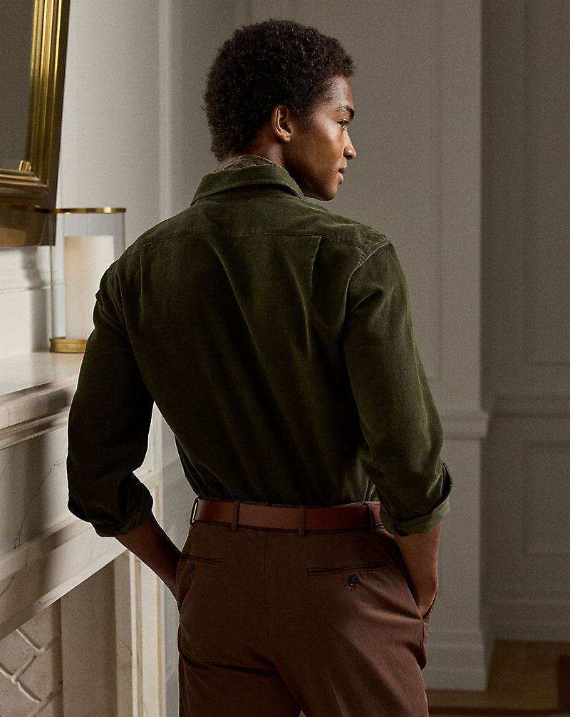 Cotton-Cashmere Corduroy Shirt Forest Night