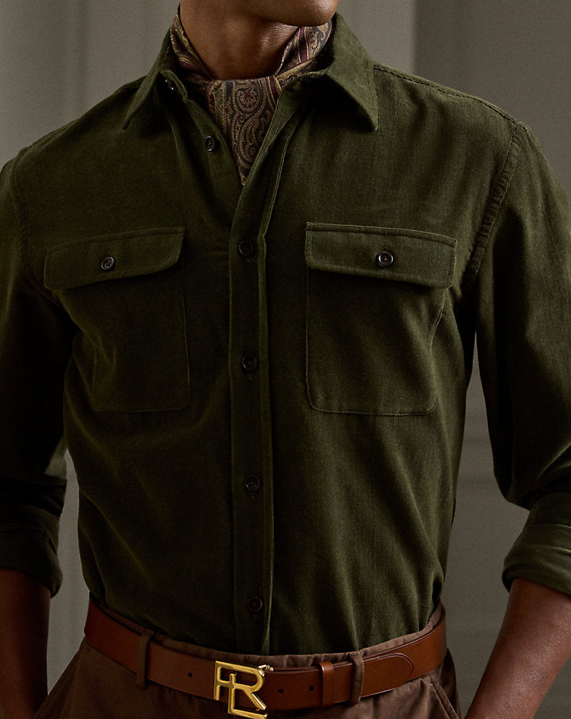 Cotton-Cashmere Corduroy Shirt Forest Night