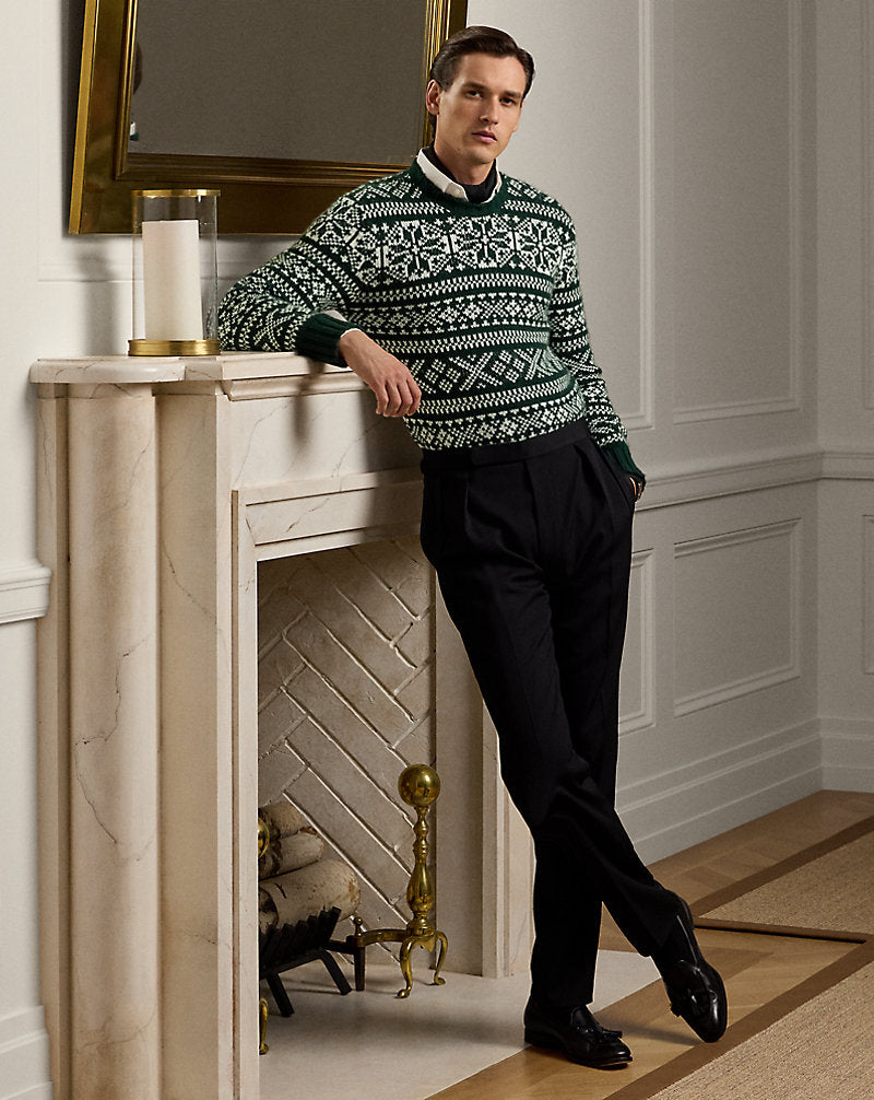 Snowflake-Patterned Cashmere Sweater Pine Grove W/ Lux Cream