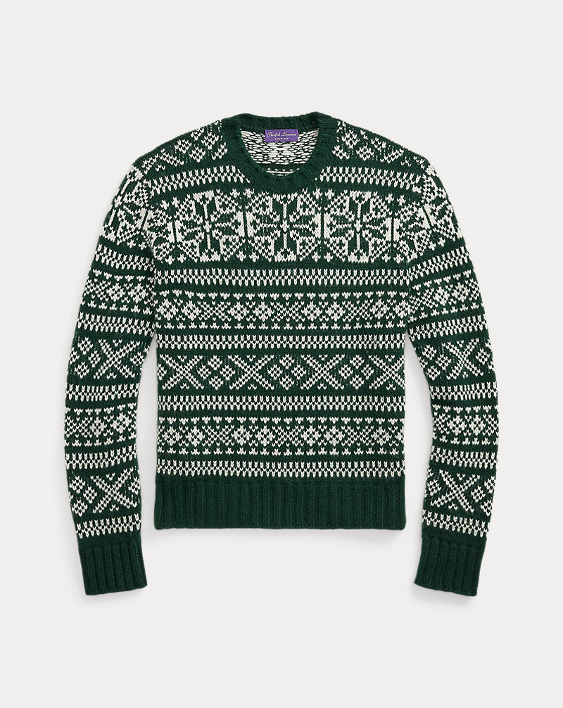 Snowflake-Patterned Cashmere Sweater Pine Grove W/ Lux Cream