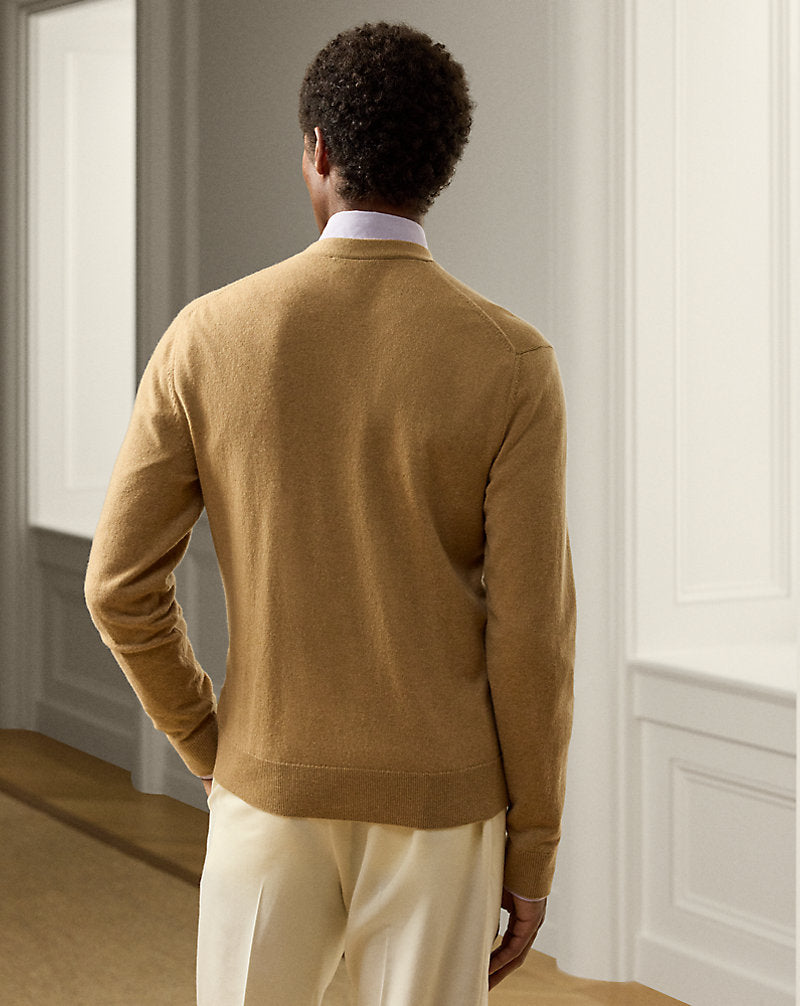 Cashmere V-Neck Cardigan Camel Melange