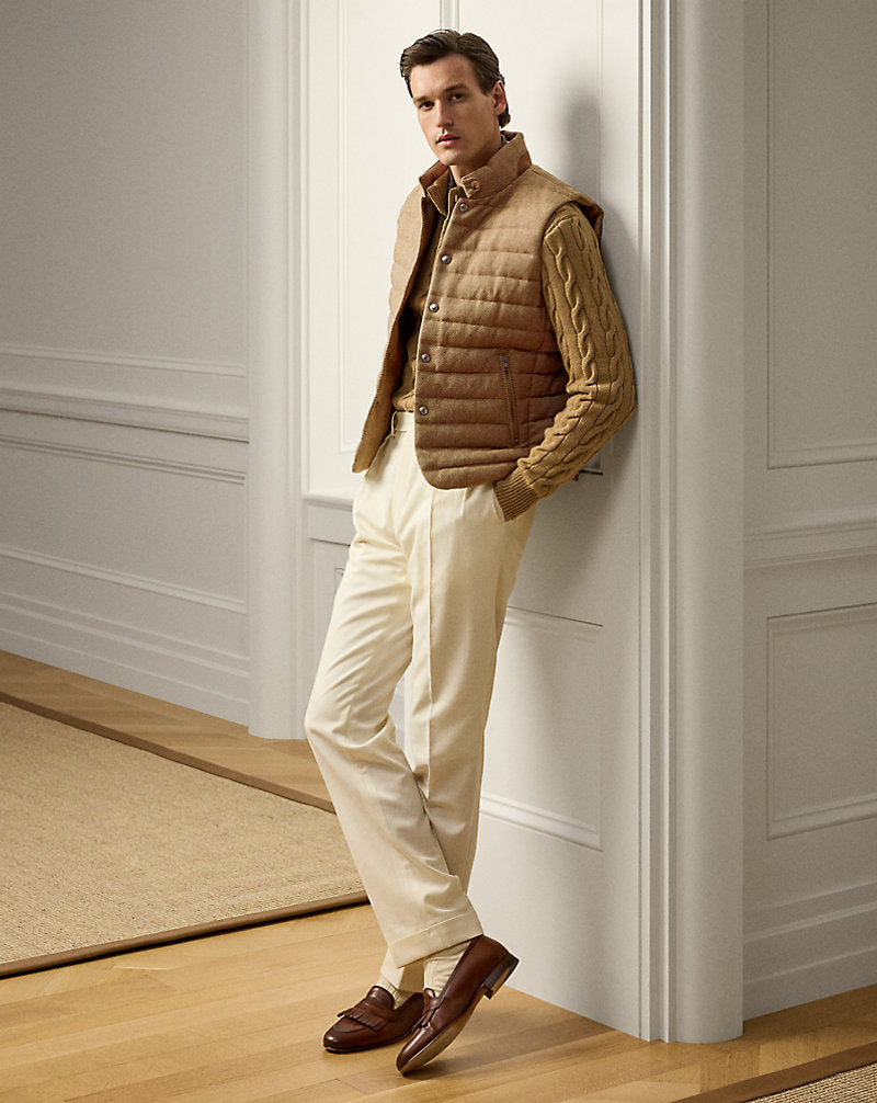 Quilted Tweed Down Gilet Tan/Brown