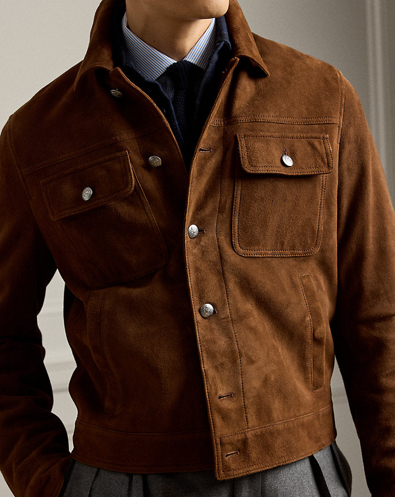Weaver Suede Trucker Jacket Chestnut Brown