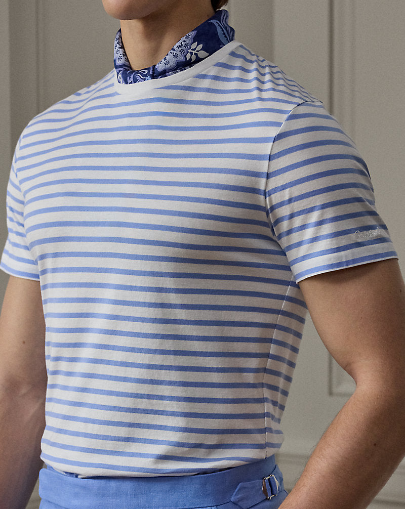 Striped Lisle Crewneck T-Shirt Deckwash White/ Cornflowe