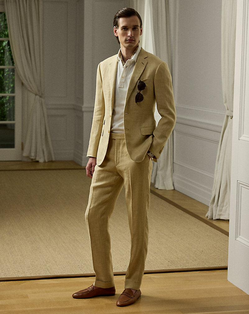 Gregory Hand-Tailored Linen-Silk Trouser Tan Multi