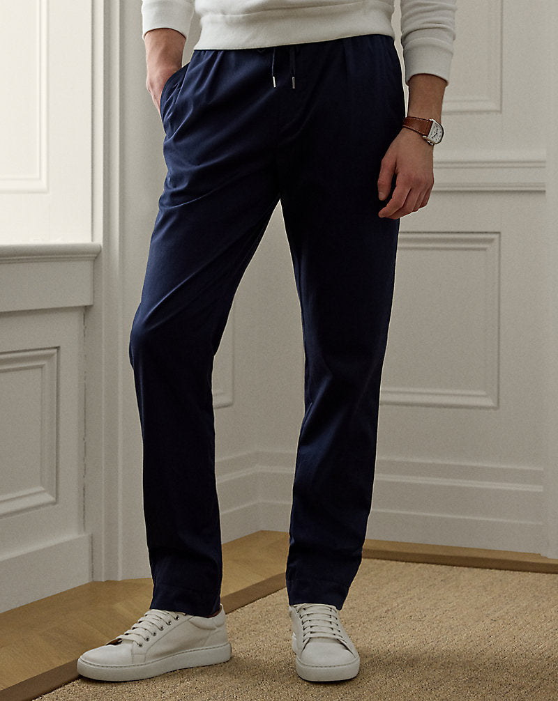 Hand-Tailored Stretch Satin Trouser Classic Chairman Navy